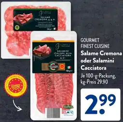 Aldi Süd GOURMET FINEST CUISINE Salame Cremona oder Salamini Cacciatora Angebot