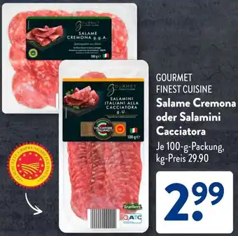 Aldi Süd GOURMET FINEST CUISINE Salame Cremona oder Salamini Cacciatora Angebot