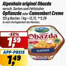 Simmel Alpenhain original Obazda, Opflanzda oder Camembert Creme Angebot
