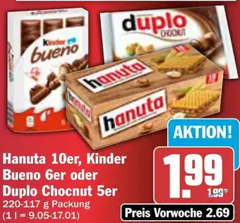 AEZ Hanuta 10er, Kinder Bueno 6er oder Duplo Chocnut 5er Angebot