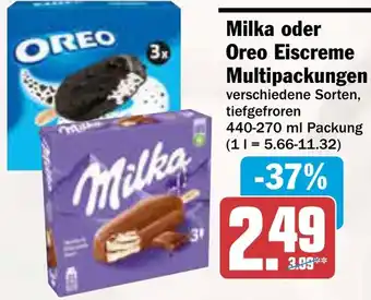 AEZ Milka oder Oreo Eiscreme Multipackungen Angebot