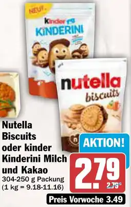AEZ Nutella Biscuits oder kinder Kinderini Milch und Kakao Angebot