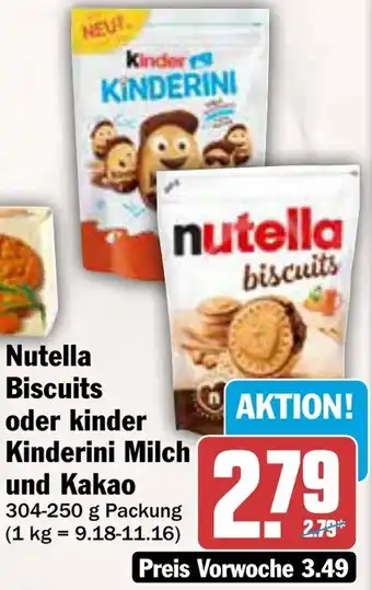 AEZ Nutella Biscuits oder kinder Kinderini Milch und Kakao Angebot
