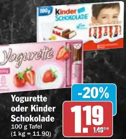 AEZ Yogurette oder Kinder Schokolade Angebot