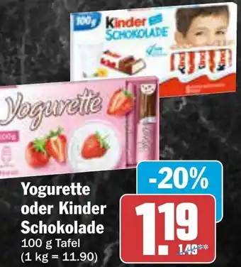AEZ Yogurette oder Kinder Schokolade Angebot