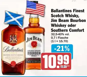 AEZ Ballantines Finest Scotch Whisky, Jim Beam Bourbon Whiskey oder Southern Comfort Angebot