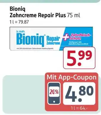 Rossmann Bioniq zahncreme repair plus Angebot