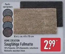 Aldi Nord HOME CREATION Saugfähige Fußmatte Angebot