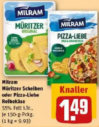 REWE Mitram Müritzer Scheiben oder Pizza-Liebe Reibekäse Angebot