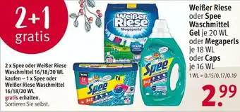 Rossmann Weißer riese oder spee waschmittel gel, megaperls oder caps Angebot
