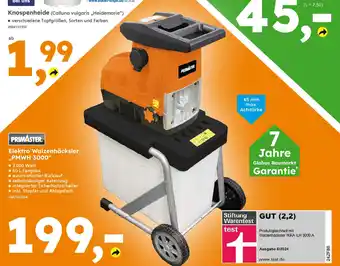 Globus Baumarkt PRIMASTER Elektro Walzenhäcksler ,,PMWH 3000" Angebot