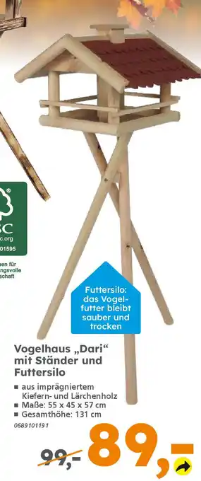 Globus Baumarkt Vogelhaus ,,Dari❝ mit Ständer und Futtersilo Angebot