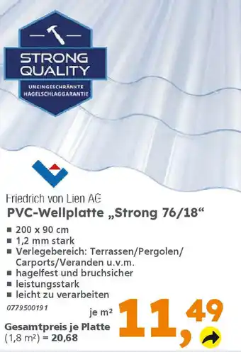 Globus Baumarkt STRONG QUALITY PVC-Wellplatte „Strong 76/18" Angebot