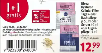 Rossmann Nivea hyaluron cellular filler tages-, nachtpflege, serum oder augenpflege Angebot