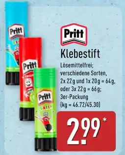 Aldi Nord Pritt klebestift 2x22g und 1x20g Angebot