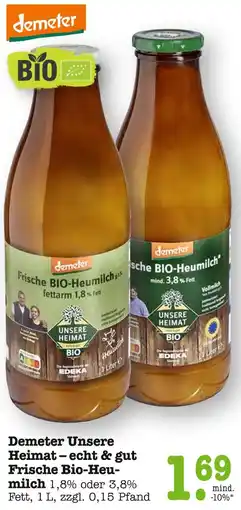 E-Center Demeter frische bio-heumilch fettarm 1,8% fett Angebot