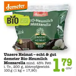 E-Center Demeter unsere heimat – echt & gut demeter bio-heumilch mozzarella Angebot