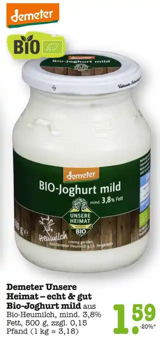 E-Center Demeter unsere heimat – echt & gut bio-joghurt mild Angebot