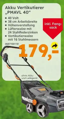 Globus Baumarkt Primaster akku vertikutierer pmavl 40 Angebot