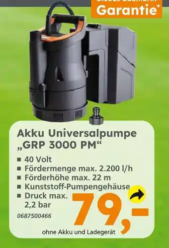 Globus Baumarkt Akku universalpumpe grp 3000 pm Angebot