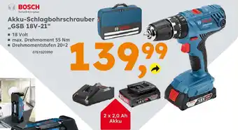 Globus Baumarkt Bosch akku-schlagbohrschrauber „gsb 18v-21“ Angebot
