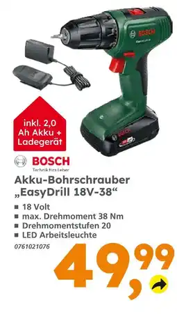 Globus Baumarkt Bosch akku-bohrschrauber easydrill 18v-38 Angebot