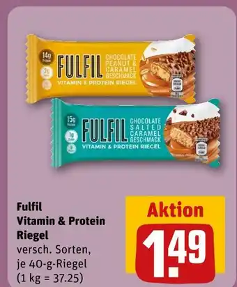REWE Fulfil chocolate peanut & caramel geschmack vitamin & protein riegel Angebot