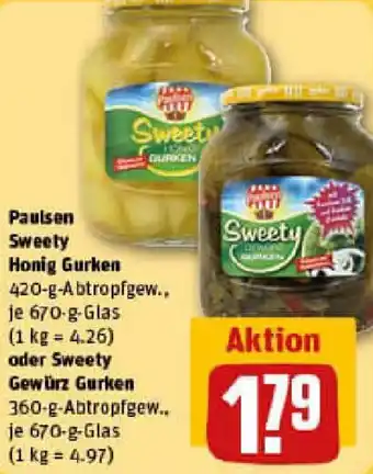 REWE Paulsen Sweety Honig Gurken oder Sweety Gewürz Gurken Angebot