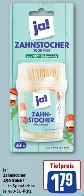 REWE ja! Zahnstocher 450 Stück Angebot