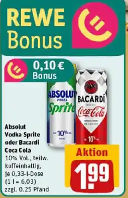 REWE Absolut Vodka Sprite oder Bacardi Coca Cola Angebot