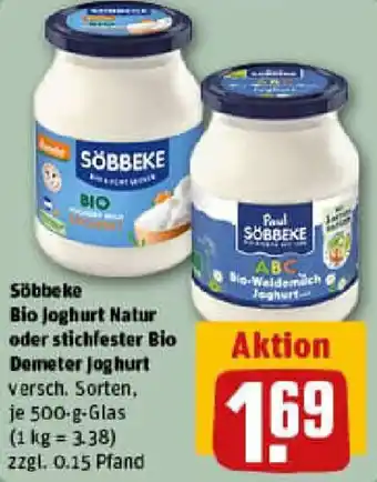 REWE Söbbeke Bio Joghurt Natur oder stichfester Bio Demeter Joghurt Angebot