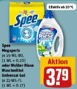 REWE Spee Megaperls oder Weißer Riese Waschmittel Universal Gel Angebot