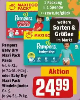 REWE Pampers Baby Dry Maxi Pack Pants oder Baby Dry Maxi Pack Windeln Junior Angebot
