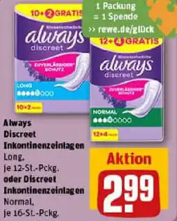 REWE Always Discreet Inkontinenzeinlagen oder Discreet Inkontinenzeinlagen Angebot