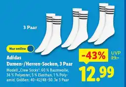 Lidl Adidas Damen-/Herren-Socken, 3 Paar Angebot