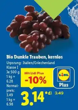 Lidl Bio Dunkle Trauben, kernlos Angebot