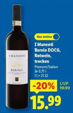 Lidl I Manenti Barolo DOCG, Rotwein, trocken Angebot