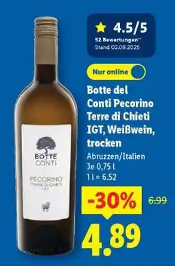 Lidl Botte del Conti Pecorino Terre di Chieti IGT, Weißwein, trocken Angebot