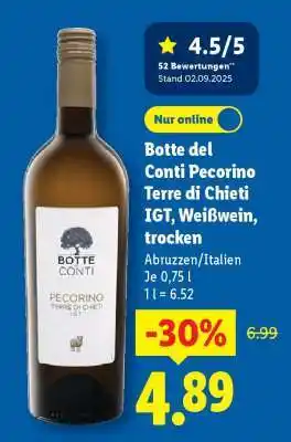 Lidl Botte del Conti Pecorino Terre di Chieti IGT, Weißwein, trocken Angebot