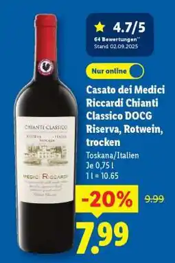 Lidl Casato dei Medici Riccardi Chianti Classico DOCG Riserva, Rotwein, trocken Angebot