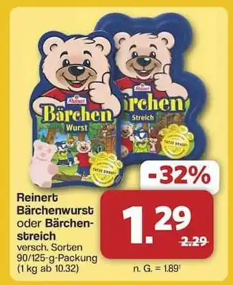 Famila Nord Ost Reinert Bärchenwurst oder Bärchenstreich Angebot