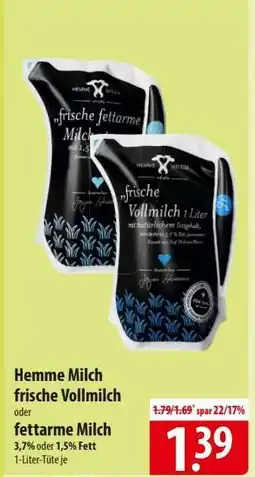 Famila Nord Ost Hemme Milch frische Vollmilch oder fettarme Milch Angebot