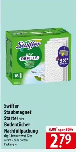 Famila Nord Ost Swiffer Staubmagnet Starter oder Bodentücher Nachfüllpackung Angebot