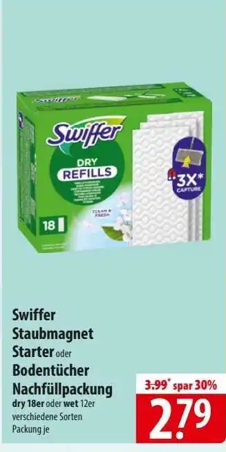 Famila Nord Ost Swiffer Staubmagnet Starter oder Bodentücher Nachfüllpackung Angebot