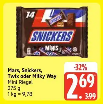 Edeka Mars, Snickers, Twix oder Milky Way Mini Riegel Angebot