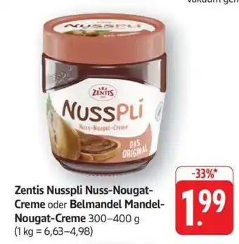 Edeka Zentis Nusspli Nuss-Nougat-Creme oder Belmandel Mandel-Nougat-Creme Angebot