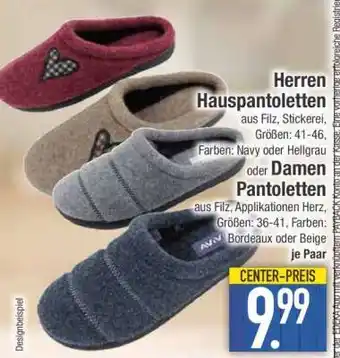 Edeka Herren Hauspantolette oder Damen Pantolette Angebot