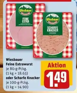 REWE Wiesbauer Feine Extrawurst oder Scharfe Knacker Angebot