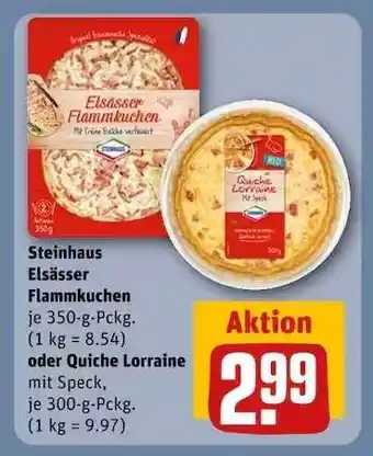 REWE Steinhaus Elsässer Flammkuchen oder Quiche Lorraine mit Speck Angebot