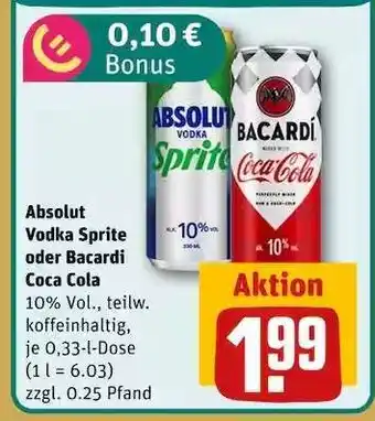 REWE Absolut Vodka Sprite oder Bacardi Coca Cola Angebot